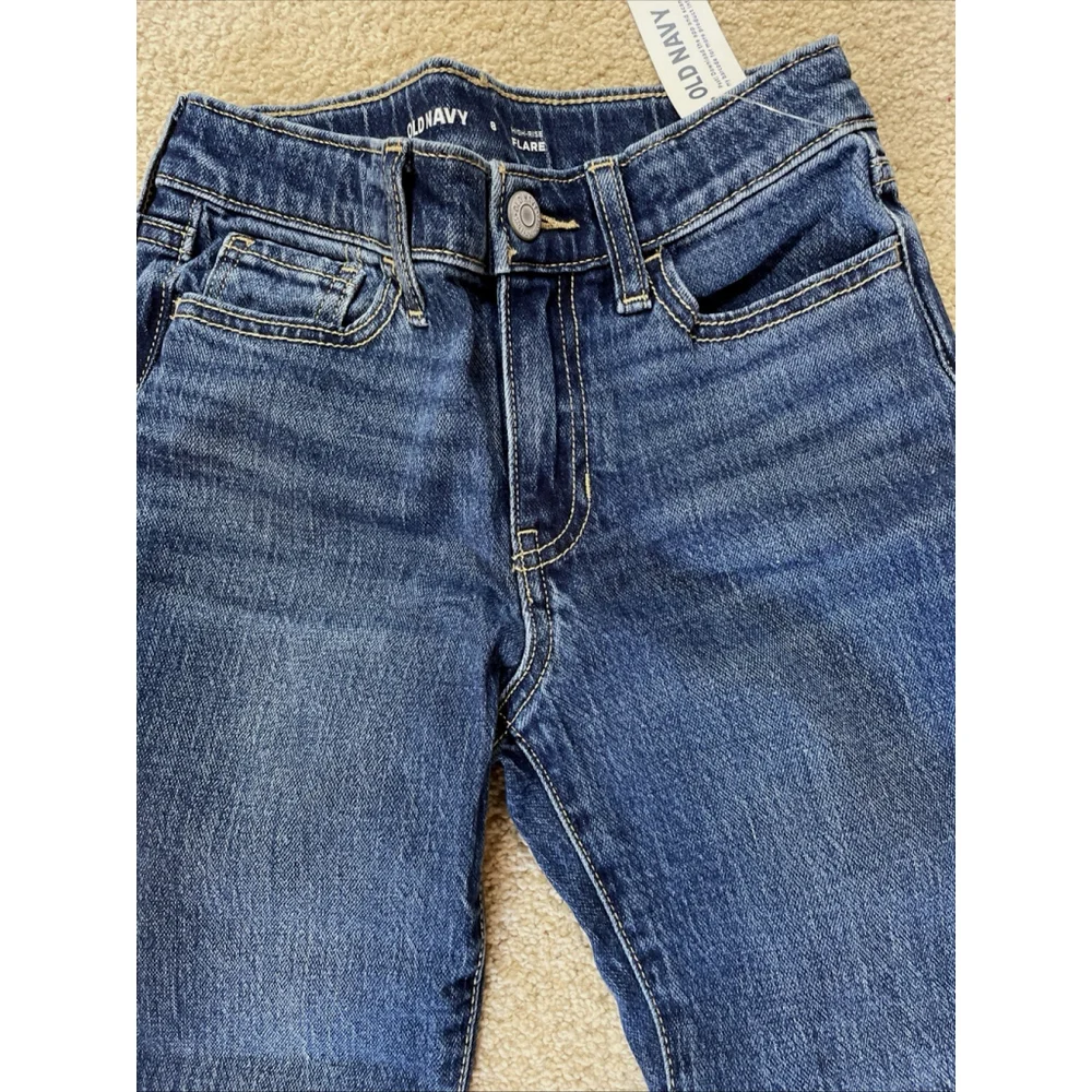 NWT OLD NAVY High Rise Flare Jeans Girls Sz 8 Stretch Dark Wash Denim
